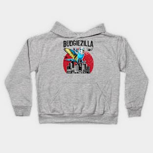 Budgiezilla Funny Giant Parakeet Budgie Budgerigar Bird Lover In City Kids Hoodie